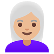 👩🏼‍🦳 Emoji Mulher: Pele Morena Clara E Cabelo Branco na Google 15.0.