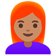 👩🏽‍🦰 Emoji Mujer: Tono De Piel Medio Y Pelo Pelirrojo en Google 15.0.
