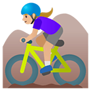 🚵🏼‍♀️ Emoji Mulher Fazendo Mountain Bike: Pele Morena Clara na Google 15.0.