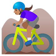 🚵🏽‍♀️ Emoji Mujer En Bicicleta De Montaña: Tono De Piel Medio en Google 15.0.