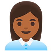 👩🏾‍💼 Emoji Funcionária De Escritório: Pele Morena Escura na Google 15.0.