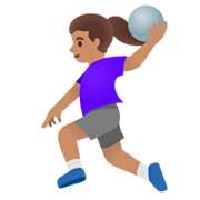 🤾🏽‍♀️ Emoji Mujer Jugando Al Balonmano: Tono De Piel Medio en Google 15.0.