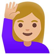 Frau mit erhobenem Arm: mittelhelle Hautfarbe Google 15.0.