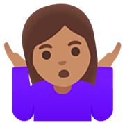 Emoji 🤷🏽‍♀️ Donna Che Scrolla Le Spalle: Carnagione Olivastra su Google 15.0.