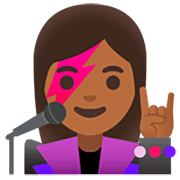 👩🏾‍🎤 Emoji Cantante Mujer: Tono De Piel Oscuro Medio en Google 15.0.