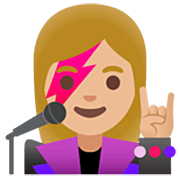👩🏼‍🎤 Emoji Cantante Mujer: Tono De Piel Claro Medio en Google 15.0.