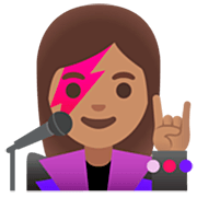 👩🏽‍🎤 Emoji Cantante Mujer: Tono De Piel Medio en Google 15.0.