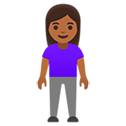 🧍🏾‍♀️ Emoji stehende Frau: mitteldunkle Hautfarbe Google 15.0.