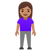 🧍🏽‍♀️ Emoji stehende Frau: mittlere Hautfarbe Google 15.0.