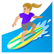 Emoji 🏄🏼‍♀️ Surfista Donna: Carnagione Abbastanza Chiara su Google 15.0.
