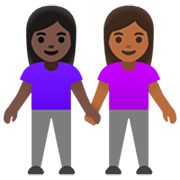 👩🏿‍🤝‍👩🏾 Emoji Duas Mulheres De Mãos Dadas: Pele Escura E Pele Morena Escura na Google 15.0.