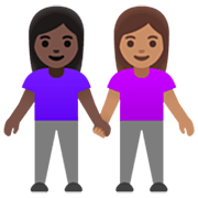 Émoji 👩🏿‍🤝‍👩🏽 Deux Femmes Se Tenant La Main : Peau Foncée Et Peau Légèrement Mate sur Google 15.0.