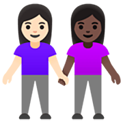 👩🏻‍🤝‍👩🏿 Emoji händchenhaltende Frauen: helle Hautfarbe, dunkle Hautfarbe Google 15.0.