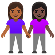 👩🏾‍🤝‍👩🏿 Emoji Duas Mulheres De Mãos Dadas: Pele Morena Escura E Pele Escura na Google 15.0.