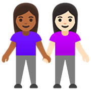 👩🏾‍🤝‍👩🏻 Emoji händchenhaltende Frauen: mitteldunkle Hautfarbe, helle Hautfarbe Google 15.0.