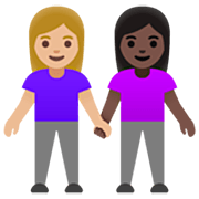 👩🏼‍🤝‍👩🏿 Emoji händchenhaltende Frauen: mittelhelle Hautfarbe, dunkle Hautfarbe Google 15.0.