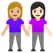 Emoji 👩🏼‍🤝‍👩🏻 Due Donne Che Si Tengono Per Mano: Carnagione Abbastanza Chiara E Carnagione Chiara su Google 15.0.
