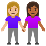 Émoji 👩🏼‍🤝‍👩🏾 Deux Femmes Se Tenant La Main : Peau Moyennement Claire Et Peau Mate sur Google 15.0.
