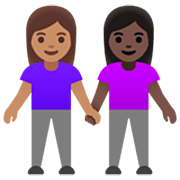 👩🏽‍🤝‍👩🏿 Emoji Duas Mulheres De Mãos Dadas: Pele Morena E Pele Escura na Google 15.0.