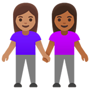 👩🏽‍🤝‍👩🏾 Emoji Duas Mulheres De Mãos Dadas: Pele Morena E Pele Morena Escura na Google 15.0.
