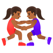 🤼🏾‍♀️ Emoji Mujeres Luchando, Tono De Piel Oscuro Medio en Google 15.0.