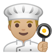 👨🏼‍🍳 Emoji Cozinheiro: Pele Morena Clara na Google Android 10.0 March 2020 Feature Drop.