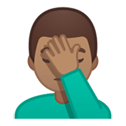 🤦🏽‍♂️ Emoji sich an den Kopf fassender Mann: mittlere Hautfarbe Google Android 10.0 March 2020 Feature Drop.