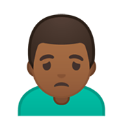 Emoji 🙍🏾‍♂️ Uomo Corrucciato: Carnagione Abbastanza Scura su Google Android 10.0 March 2020 Feature Drop.