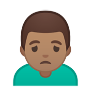 🙍🏽‍♂️ Emoji missmutiger Mann: mittlere Hautfarbe Google Android 10.0 March 2020 Feature Drop.
