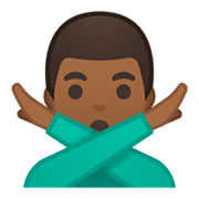 🙅🏾‍♂️ Emoji Homem Fazendo Gesto De «não»: Pele Morena Escura na Google Android 10.0 March 2020 Feature Drop.