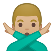 🙅🏼‍♂️ Emoji Hombre Haciendo El Gesto De «no»: Tono De Piel Claro Medio en Google Android 10.0 March 2020 Feature Drop.
