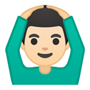 🙆🏻‍♂️ Emoji Mann mit Händen auf dem Kopf: helle Hautfarbe Google Android 10.0 March 2020 Feature Drop.