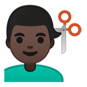 💇🏿‍♂️ Emoji Mann beim Haareschneiden: dunkle Hautfarbe Google Android 10.0 March 2020 Feature Drop.