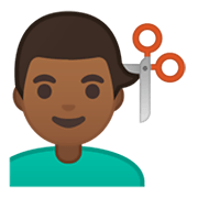 💇🏾‍♂️ Emoji Homem Cortando O Cabelo: Pele Morena Escura na Google Android 10.0 March 2020 Feature Drop.