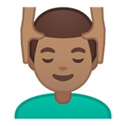 💆🏽‍♂️ Emoji Hombre Recibiendo Masaje: Tono De Piel Medio en Google Android 10.0 March 2020 Feature Drop.
