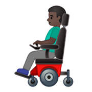 👨🏿‍🦼 Emoji Mann in elektrischem Rollstuhl: dunkle Hautfarbe Google Android 10.0 March 2020 Feature Drop.