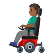 👨🏾‍🦼 Emoji Mann in elektrischem Rollstuhl: mitteldunkle Hautfarbe Google Android 10.0 March 2020 Feature Drop.