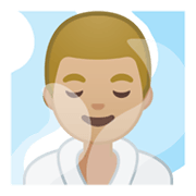🧖🏼‍♂️ Emoji Hombre En Una Sauna: Tono De Piel Claro Medio en Google Android 10.0 March 2020 Feature Drop.