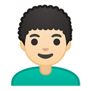 👨🏻‍🦱 Emoji Mann: helle Hautfarbe, lockiges Haar Google Android 10.0 March 2020 Feature Drop.