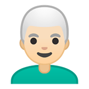 👨🏻‍🦳 Emoji Mann: helle Hautfarbe, weißes Haar Google Android 10.0 March 2020 Feature Drop.