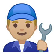 Emoji 👨🏼‍🔧 Meccanico Uomo: Carnagione Abbastanza Chiara su Google Android 10.0 March 2020 Feature Drop.