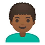 👨🏾‍🦱 Emoji Mann: mitteldunkle Hautfarbe, lockiges Haar Google Android 10.0 March 2020 Feature Drop.