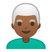 Emoji 👨🏾‍🦳 Uomo: Carnagione Abbastanza Scura E Capelli Bianchi su Google Android 10.0 March 2020 Feature Drop.