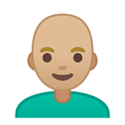 Emoji 👨🏼‍🦲 Uomo: Carnagione Abbastanza Chiara E Calvo su Google Android 10.0 March 2020 Feature Drop.