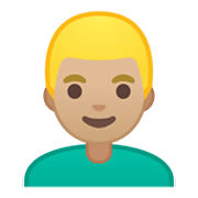Emoji 👱🏼‍♂️ Uomo Biondo: Carnagione Abbastanza Chiara su Google Android 10.0 March 2020 Feature Drop.