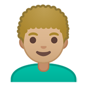 Emoji 👨🏼‍🦱 Uomo: Carnagione Abbastanza Chiara E Capelli Ricci su Google Android 10.0 March 2020 Feature Drop.