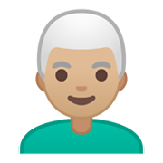 👨🏼‍🦳 Emoji Mann: mittelhelle Hautfarbe, weißes Haar Google Android 10.0 March 2020 Feature Drop.