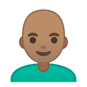 Emoji 👨🏽‍🦲 Uomo: Carnagione Olivastra E Calvo su Google Android 10.0 March 2020 Feature Drop.