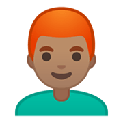 Emoji 👨🏽‍🦰 Uomo: Carnagione Olivastra E Capelli Rossi su Google Android 10.0 March 2020 Feature Drop.