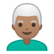 👨🏽‍🦳 Emoji Mann: mittlere Hautfarbe, weißes Haar Google Android 10.0 March 2020 Feature Drop.